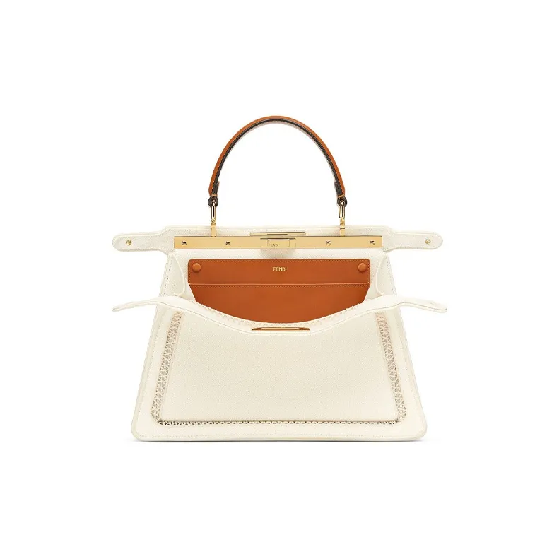 FENDI Peekaboo ISeeU Canvas With Leather Shoulder Bag Crossbody Bag Handbag Medium Size Women's White-2