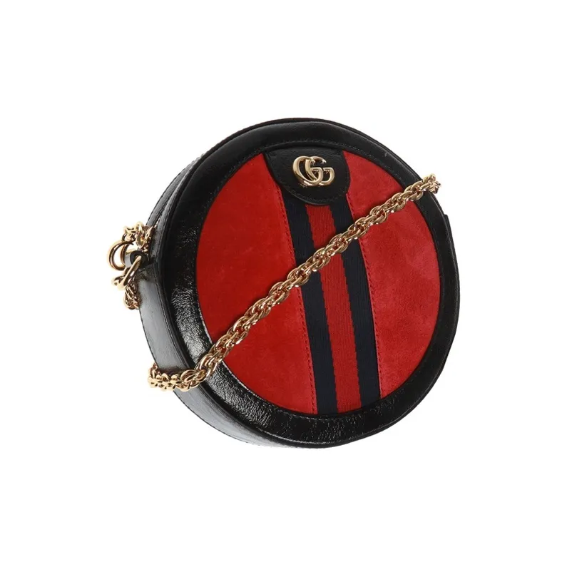 GUCCI Ophidia Suede With Painted Leather Round Cake Bag Shoulder Bag Crossbody Bag Mini Women's Red/Black-1