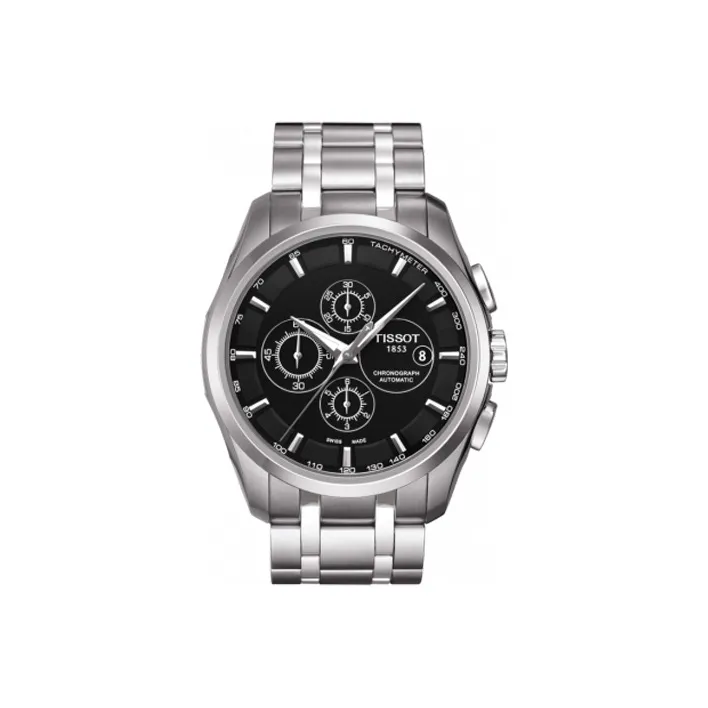 TISSOT Kutu Collection Mechanical Movement Men's Watch 43mm Black Dial Stainless Steel Watch Case Steel Strap-0