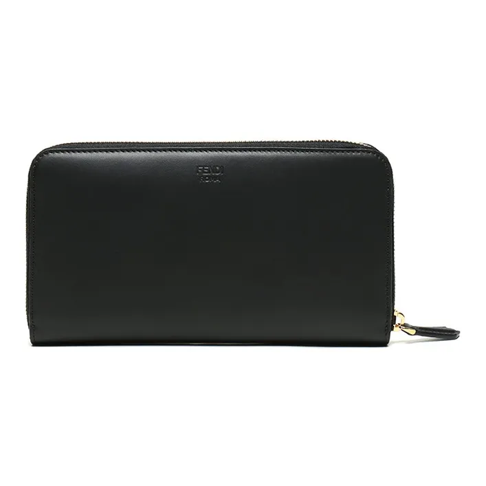 FENDI Cow Leather Clutches Wallets Unisex Black-2