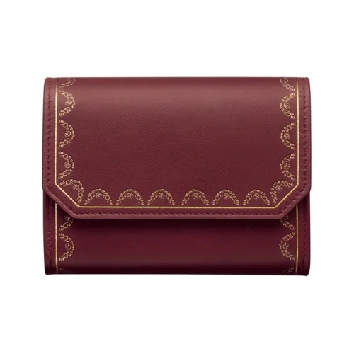 CARTIER GUIRLANDE Calfskin Handheld Wallet Card Holder Mini Women's Burgundy