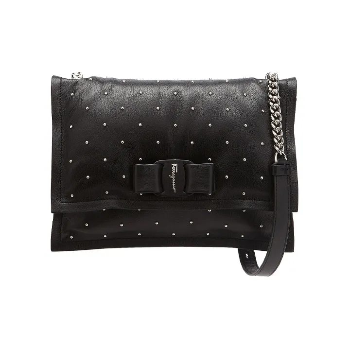 FERRAGAMO Viva Italian Cowhide Pillow Bag Shoulder Bag Crossbody Bag Small Size Women's Black-0