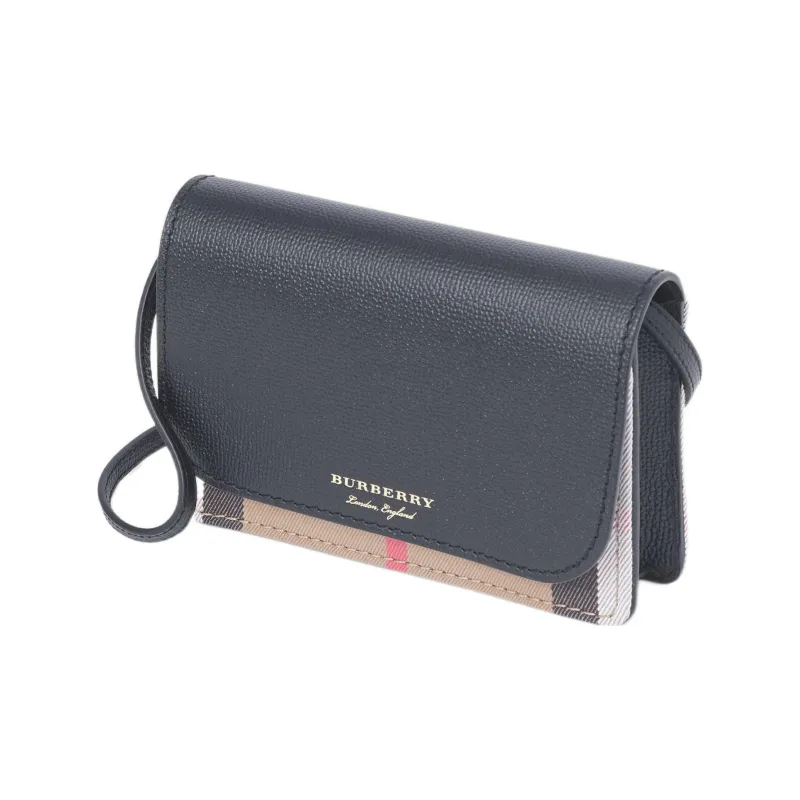 Burberry Vintage Cotton With Cow Leather Shoulder Bag Crossbody Bag Regular Women's Black-2