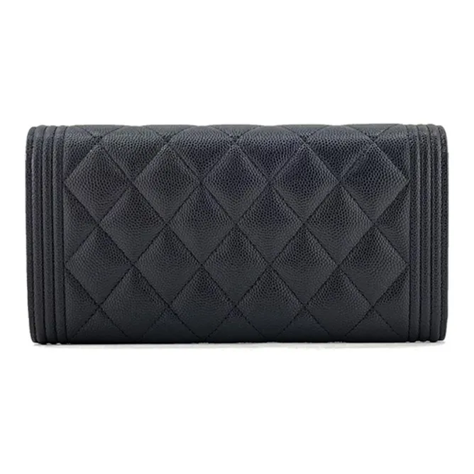 CHANEL Cow Leather Wallet Women's Black-1