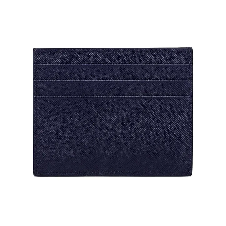 PRADA Card Holder Cow Leather Men's Navy Blue-3