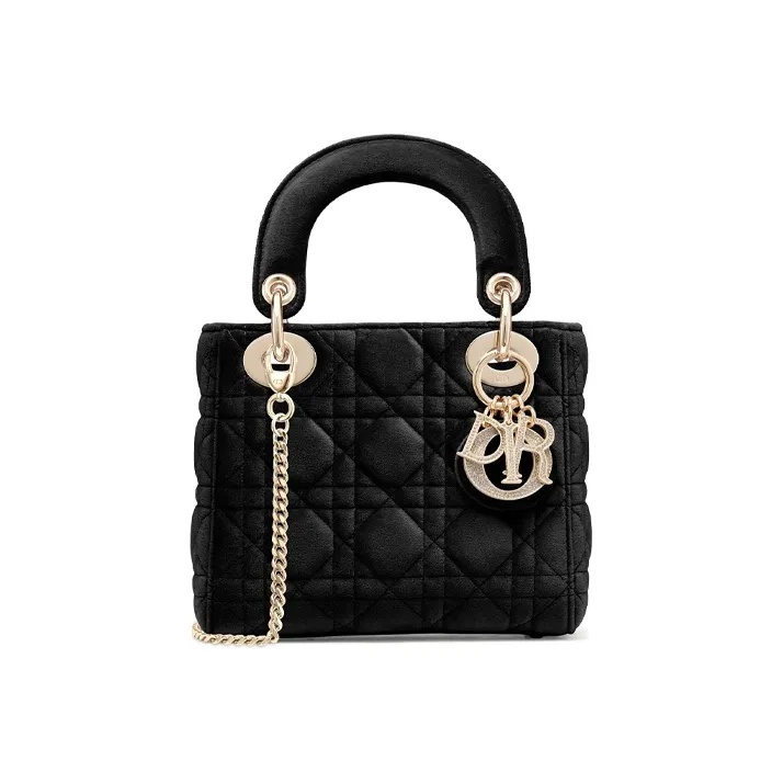 DIOR Lady Dior Velvet Dior Bag Shoulder Bag Crossbody Bag Handbag Mini Women's Black-0