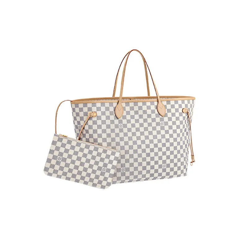 LOUIS VUITTON Canvas With Leather Tote Bag Shopping Bag Combo One Shoulder Handbag Large Size Women's White-0
