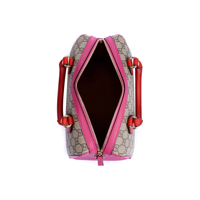 GUCCI Polyurethane Boston Bag Shoulder Bag Crossbody Bag Handbag Women's Ebony & Red & Rose Pink-4