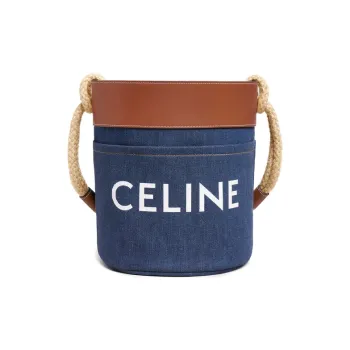 CELINE Denim Cow Leather Patchwork Bucket Bag Handbag Shoulder Bag Crossbody Bag Women's Marine Blue/Tan