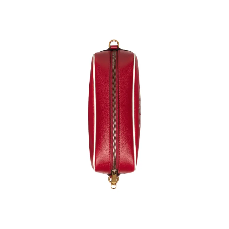 GUCCI Adidas Collaboration Leather Camera Bag, Shoulder Bag, Crossbody Bag Small Size Men's Red-4