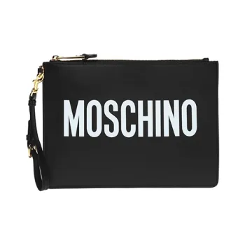MOSCHINO Smooth Cow Leather Clutch Unisex Black