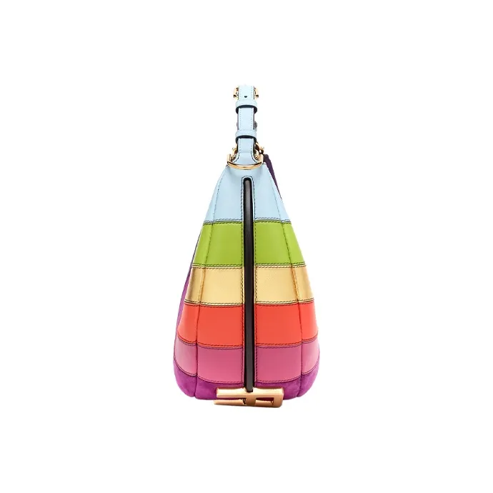 FENDI Patchwork Leather Crescent Bag, Shoulder Bag, Handbag Women's Fuchsia Multicolor-3