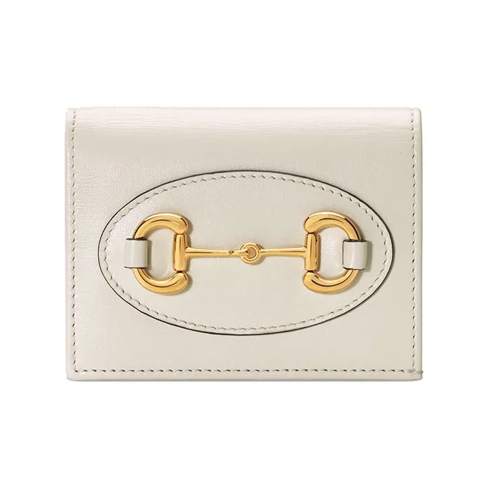 GUCCI Horsebit 1955 Leather Double-Fold Wallet Card Holder Women's White-0