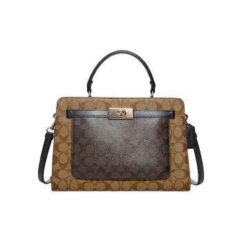 COACH Lane Canvas With Cow Leather Handbag, Shoulder Bag, Crossbody Bag Large Size Women's Khaki & Brown