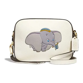 COACH Disney Collaboration Leather Small Square Bag Camera Bag Shoulder Bag Crossbody Bag Medium Size Women's Ecru