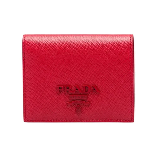 PRADA Saffiano Leather Wallet Small Size Women's Red