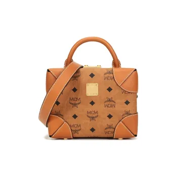 MCM Leather Box Bag, Handbag, Crossbody Bag, Shoulder Bag Women's Brown Cognac