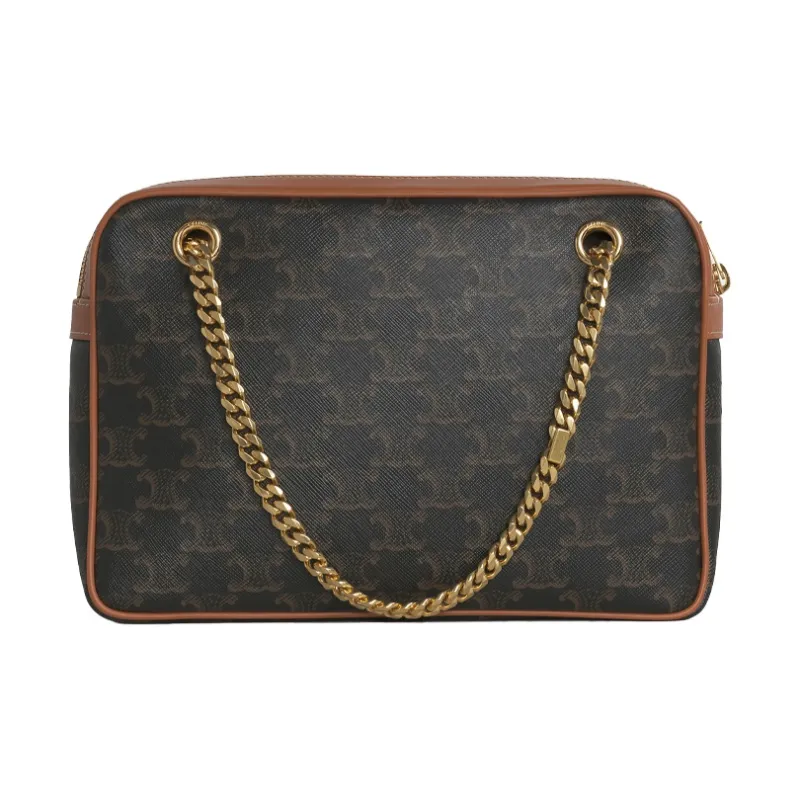 CELINE CANVAS Cow Leather Chain Bag Crossbody Bag Shoulder Bag Medium Size Women's Tawny-1
