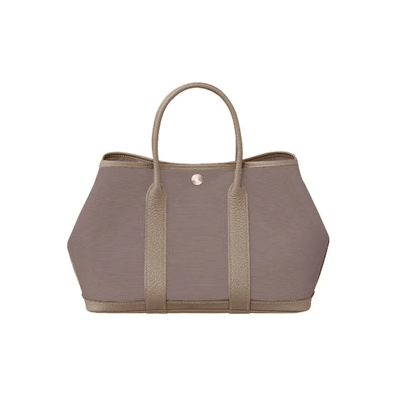 HERMES Garden Canvas With Leather Canvas Bag Handbags Women's Etoupe/Beige De Weimar Elephant Gray/Weimar Dog Beige-0