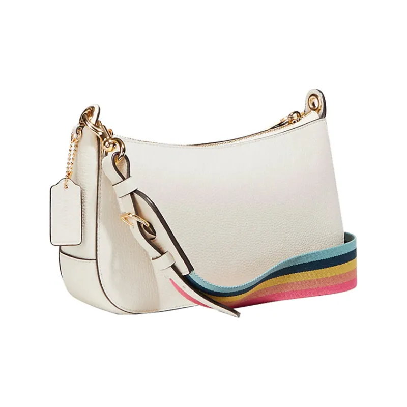 COACH Jes Pebbled Leather Shoulder Bag, Crossbody Bag Medium Size Women's White-1