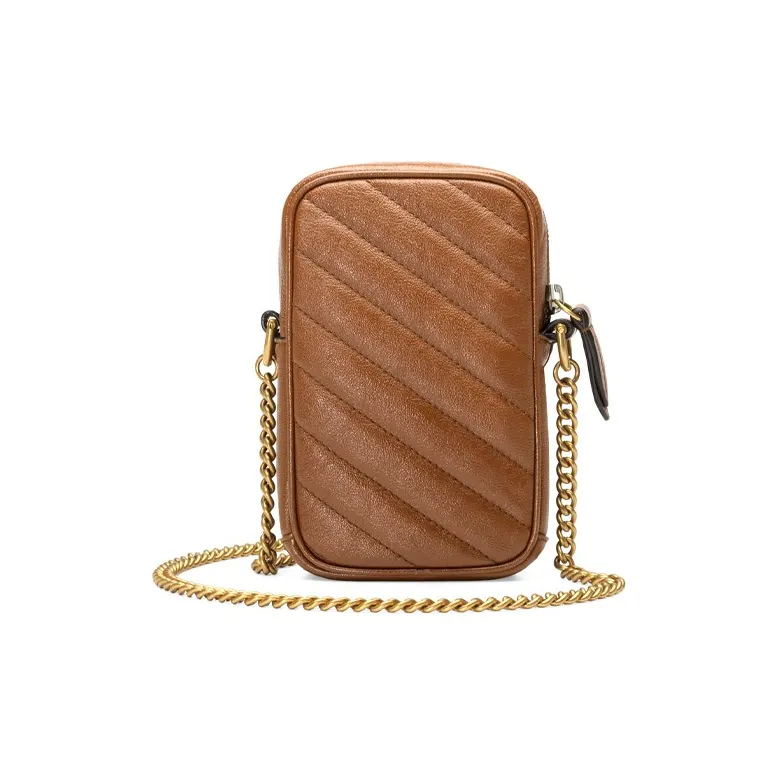 GUCCI Marmont Leather Cell Phone Pouch Chain Shoulder Bag Crossbody Bag Mini Women's Brown-3