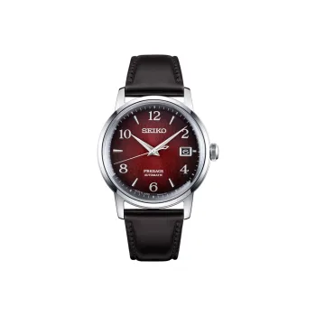 SEIKO Japan Classic Cocktail Collection Automatic Mechanical Movement Leather Strap Watch Men's Watches Red Watch Dial