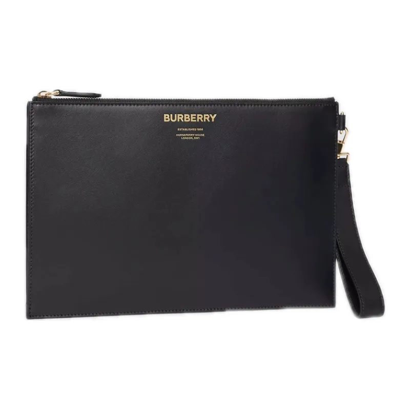 Burberry Horseferry Cow Leather Wallets Clutches Unisex Black-1