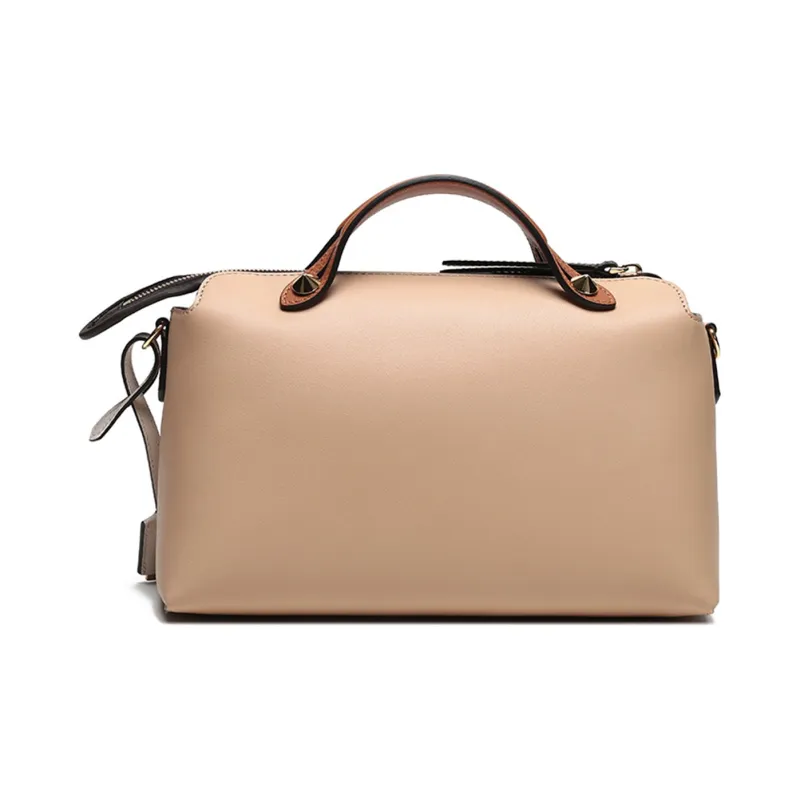 FENDI By The Way Series Cow Leather Boston Bag Handbag Shoulder Bag Crossbody Bag Women's Beige Multicolor-3