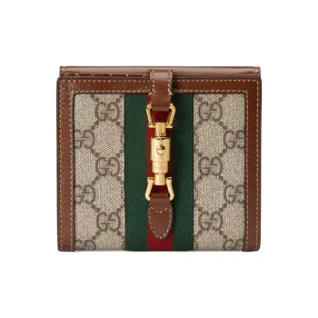 GUCCI Jackie 1961 Canvas With Leather Clutch Wallets Card Holders Small Size Women's Beige Brown Multicolor