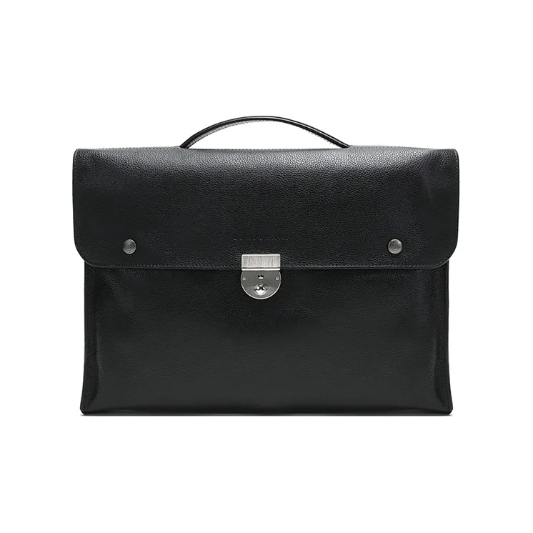 LONGCHAMP Le Foulonné Cow Leather Briefcase, One Shoulder Handbag Men's Black-0