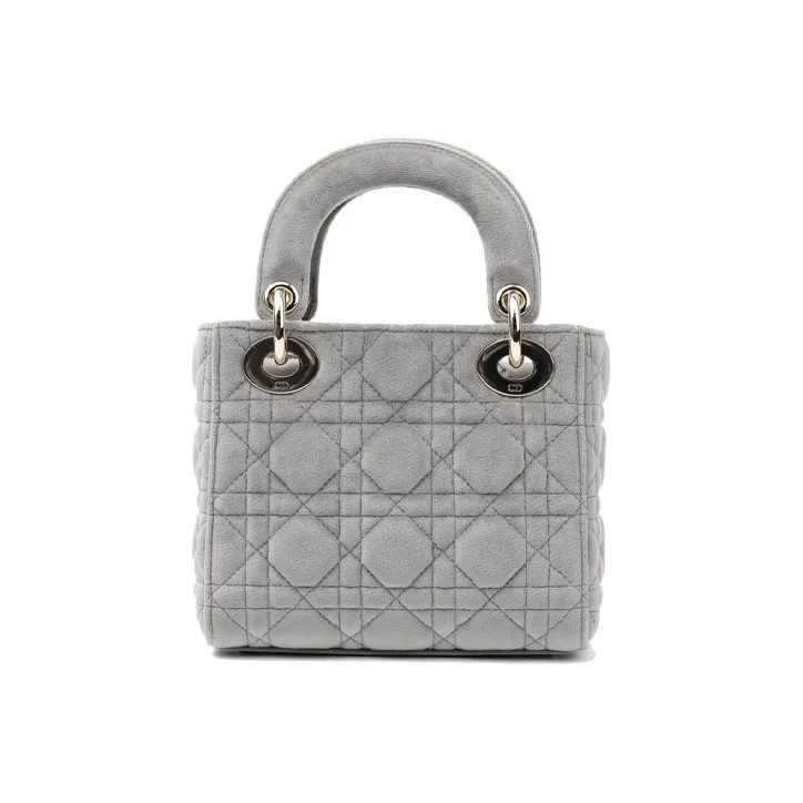 DIOR Lady Dior Velvet Material Dior Bag Shoulder Bag Crossbody Bag Handbag Small Size Women's Gray-4