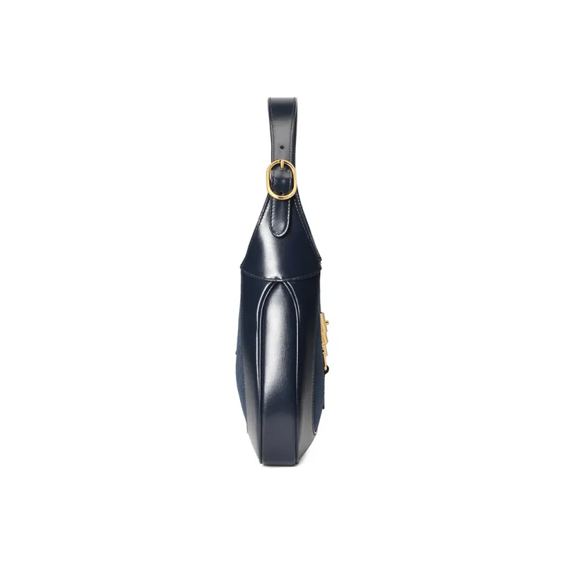 GUCCI Jackie 1961 Suede With Leather Crescent Shoulder Bag Shoulder Bag Small Size Women's Blue-3