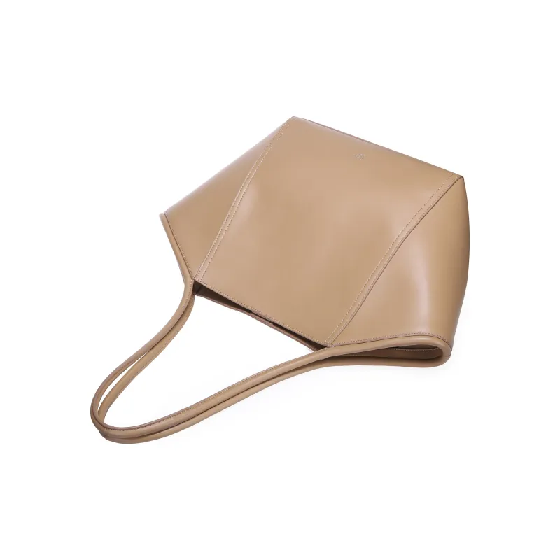 QULU Sheepskin Laptop Bag Tote Shoulder Bag Regular Women's Tan/Black White-2