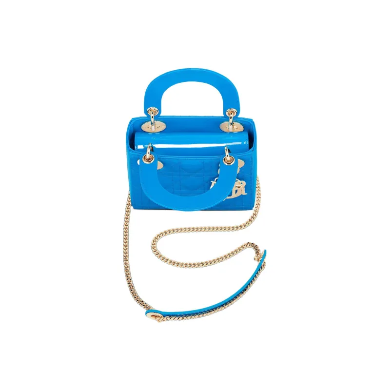 DIOR Lady Dior Patent Leather Cowhide Shoulder Bag Crossbody Bag Handbag Mini Women's Lake Blue-3