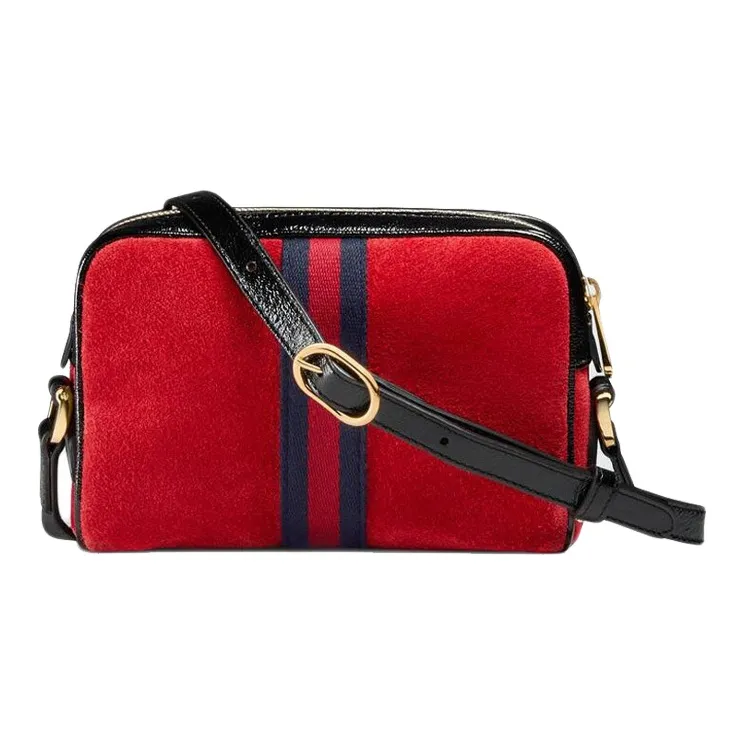 GUCCI Suede Patent Leather Binding Camera Bag Shoulder Bag Crossbody Bag Mini Women's Red/Black-3