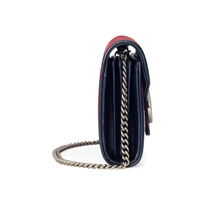 GUCCI GG Marmont Multicolor Leather Trim Quilting Canvas Chain Wallet Shoulder Bag Crossbody Bag Mini Women's Red/Blue-2