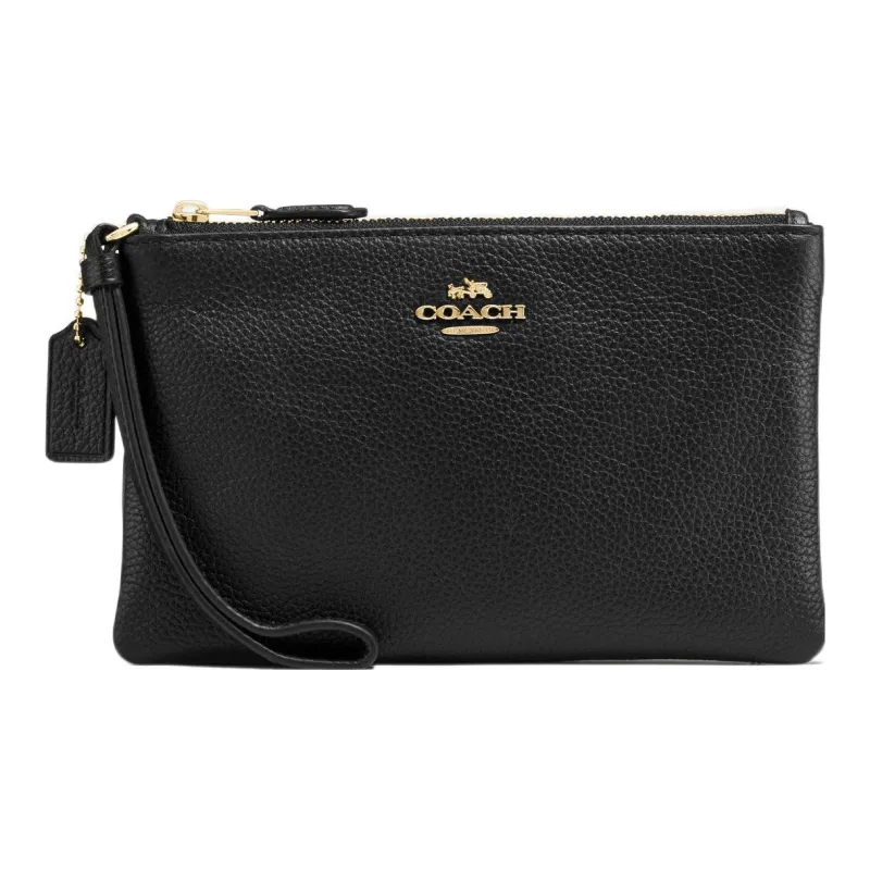 COACH Wristlet Pebbled Leather Wrist Clutches Small Size Women's Black-1