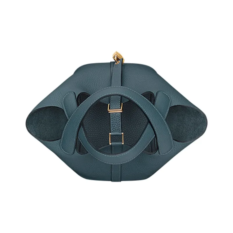 HERMES Picotin Clemence Bullock Leather Basket Bag Handbag Bucket Bag 18 Women's Y7 Bleu Orage Hurricane Blue-2