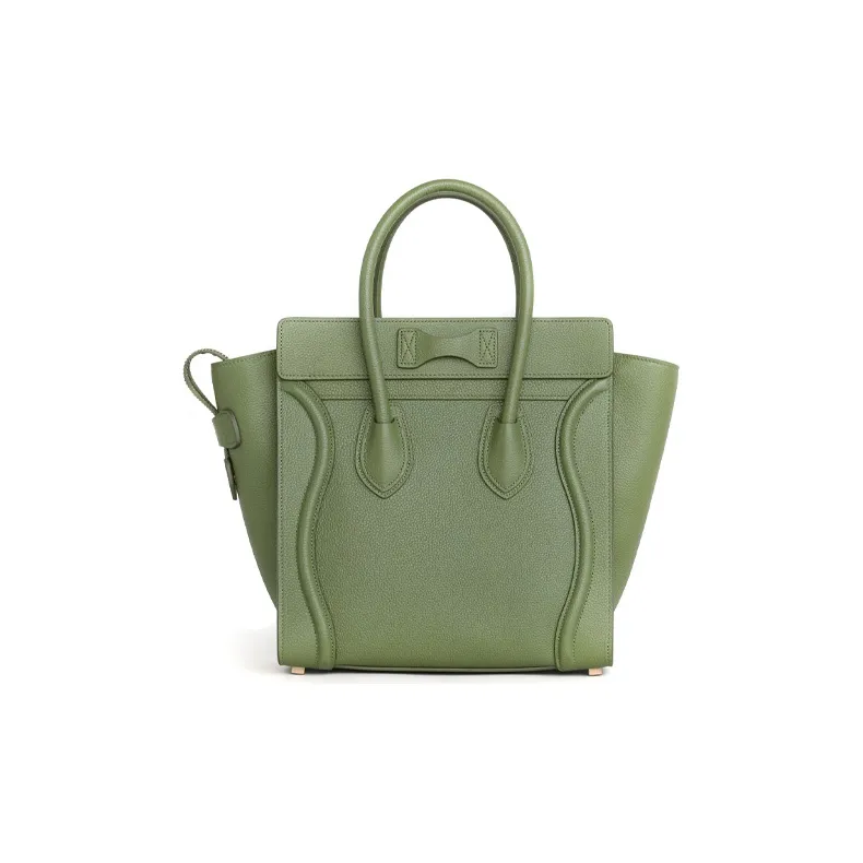 CELINE Luggage Cow Leather Handbag Shoulder Bag Unisex Light Khaki Green-1
