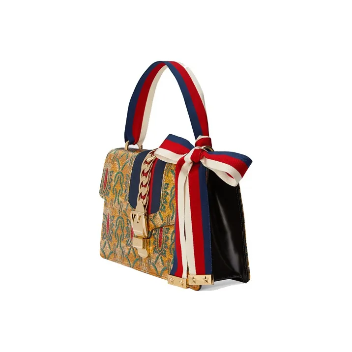 GUCCI Sylvie Rainbow Brocade Fabric Shoulder Bag, Crossbody Bag, Handbag Small Size Women's Gold-1