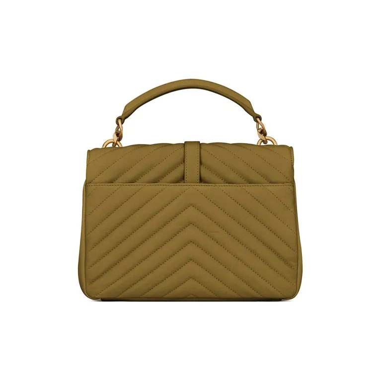SAINT LAURENT College Quilting Leather Portable Crossbody Bag Shoulder Bag Medium Size Women's Olive Green-3