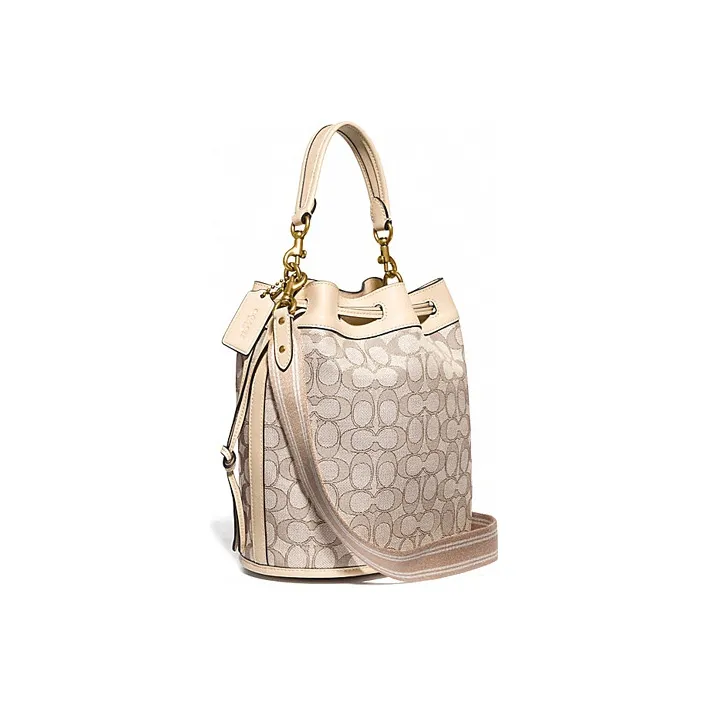 COACH Field Canvas With Leather Bucket Bag Canvas Bag Handbag Shoulder Bag Crossbody Bag Small Size Women's White-1