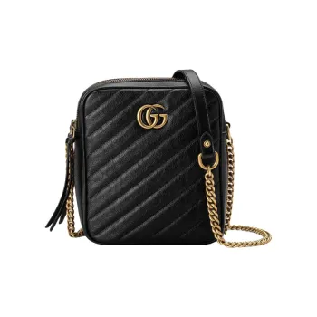 GUCCI GG Marmont Cow Leather Small Square Bag, Camera Bag, Shoulder Bag, Crossbody Bag Women's Black