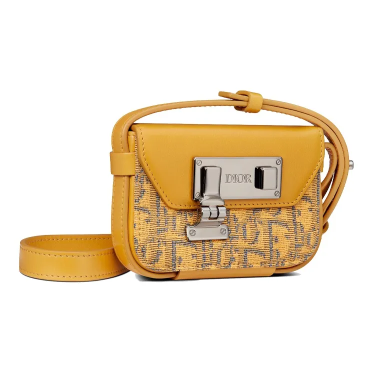 DIOR Lock Smooth Cow Leather Clutch, Shoulder Bag, Crossbody Bag Mini Men's Gold-2