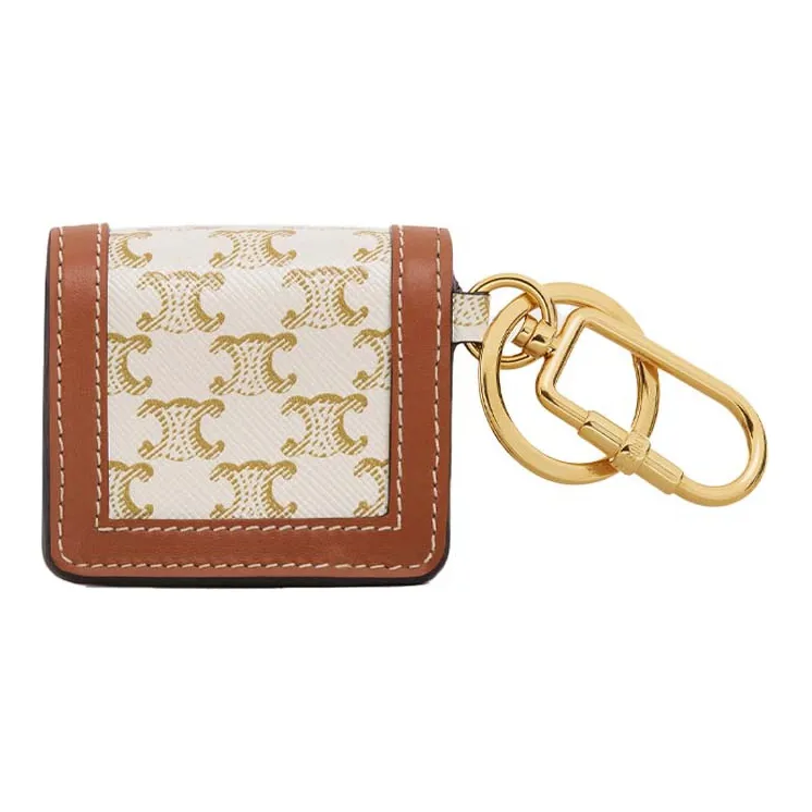 CELINE Cow Leather Eco-Friendly Key Pouch With Earphone Case Women's Brown-1