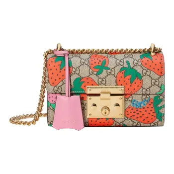 GUCCI Padlock Canvas Box Bag Lock Shoulder Bag Crossbody Bag Small Size Women's Ebony/Pink