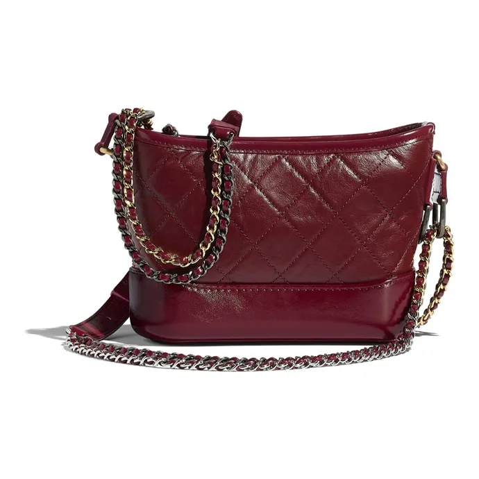 CHANEL Gabrielle Calfskin Hobo Bag, Shoulder Bag, Crossbody Bag Women's Burgundy-1