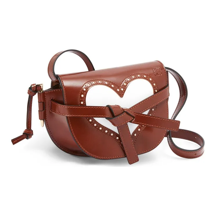 LOEWE Gate Smooth Calf Leather Saddle Bag Shoulder Bag Crossbody Bag Mini Women's Cognac/White-1