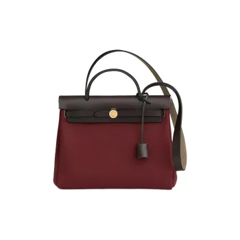 HERMES Herbag Canvas With Leather Canvas Bag Handbag Shoulder Bag Crossbody Bag Ebony & Hermes Red