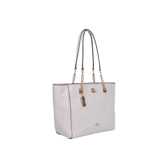 COACH Turnlock Cow Leather Tote Bag Shopping Bag Shoulder Bags Handbags Medium Size Women's White-2